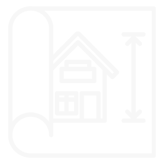 Ein stilisierter, Hausgrundriss mit Maßstab und Fenstern, auf gerolltem Plan.